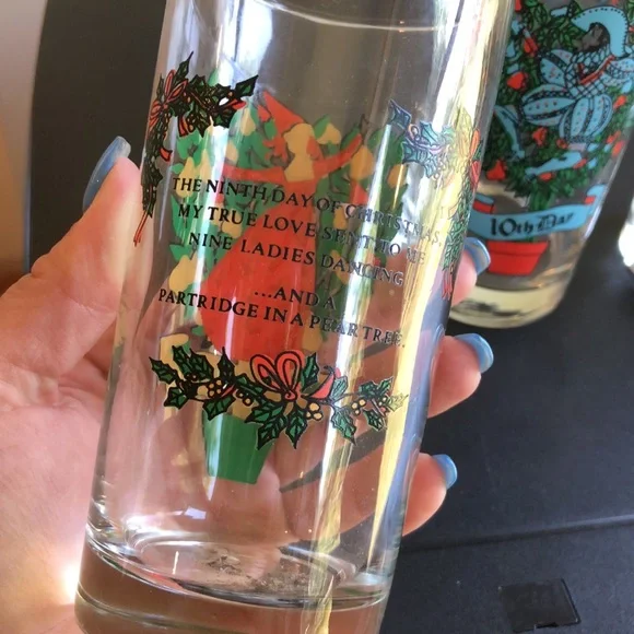 Vintage 1970’s Indiana Glass 12 Days of Christmas Drinking Tumblers COMPLETE SET - Picture 9 of 10